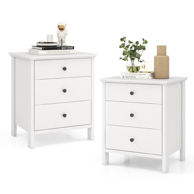 Tangkula 2-Piece 3Drawers Modern Nightstand Bedside Table Wooden End Table Black/White
