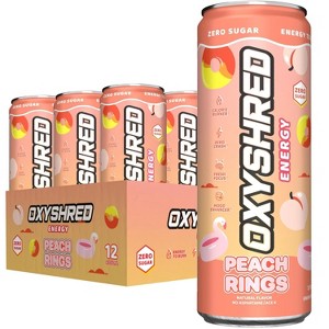 EHPlabs OxyShred Energy Drink - Zero Sugar, Zero Calories, with Amino Acids, Vitamin C, Green Tea Extract & Clean Caffeine - Peach (12-Pack) - 1 of 4