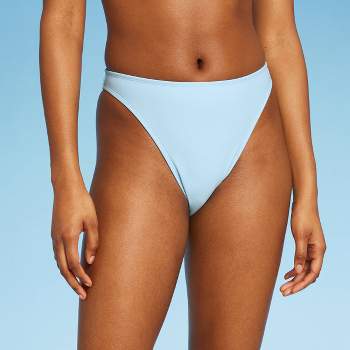 Natalie High Waist Bikini Bottom in White Shiny Rib, Beach Bunny