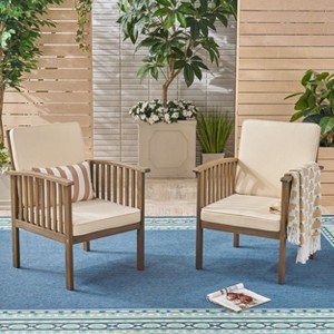 Set of 2 Outside Club Chair Water Resistant Fabric with Acacia Wood-Christopher Knight Home - 1 of 4