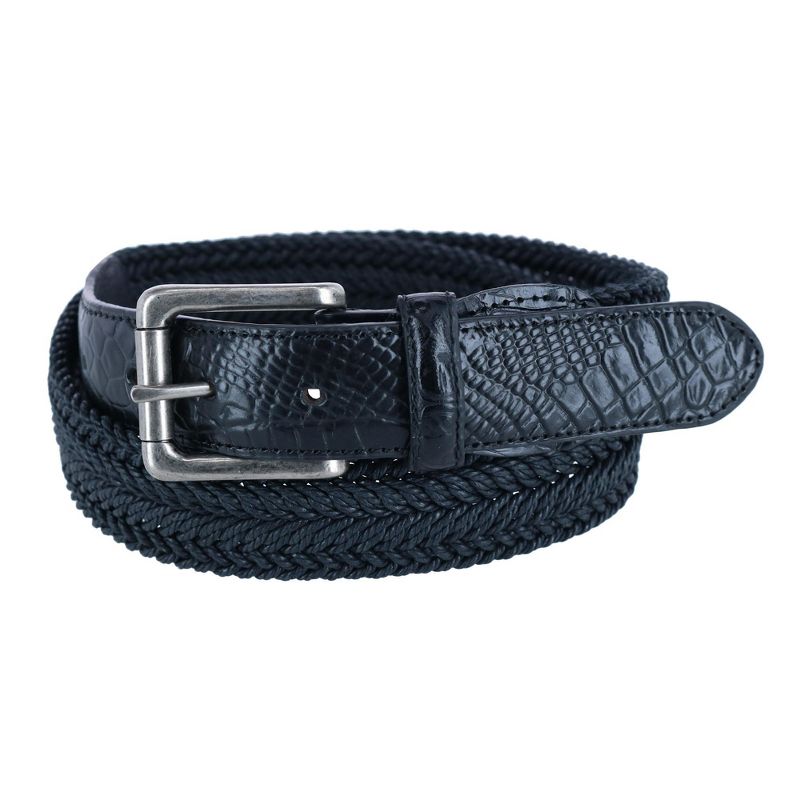 CTM Men's Big & Tall Waxed Braided Belt with Croc Print Ends, 1 of 3