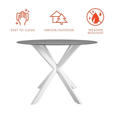 White and Black Round Glass Top Dining Table