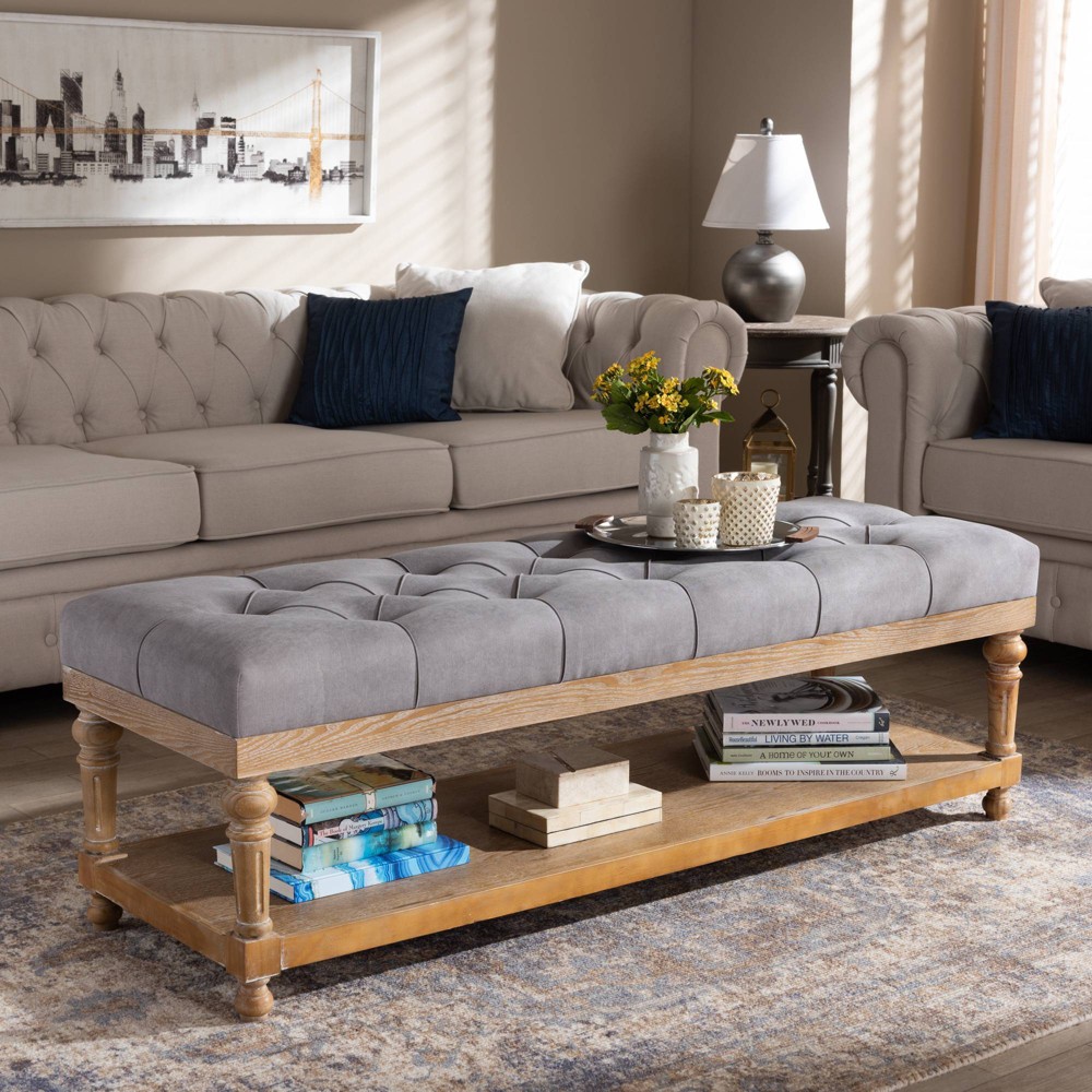 Photos - Pouffe / Bench Linda Linen Fabric Upholstered Storage Bench with Shelf - Baxton Studio: Bedroom Accent Furniture