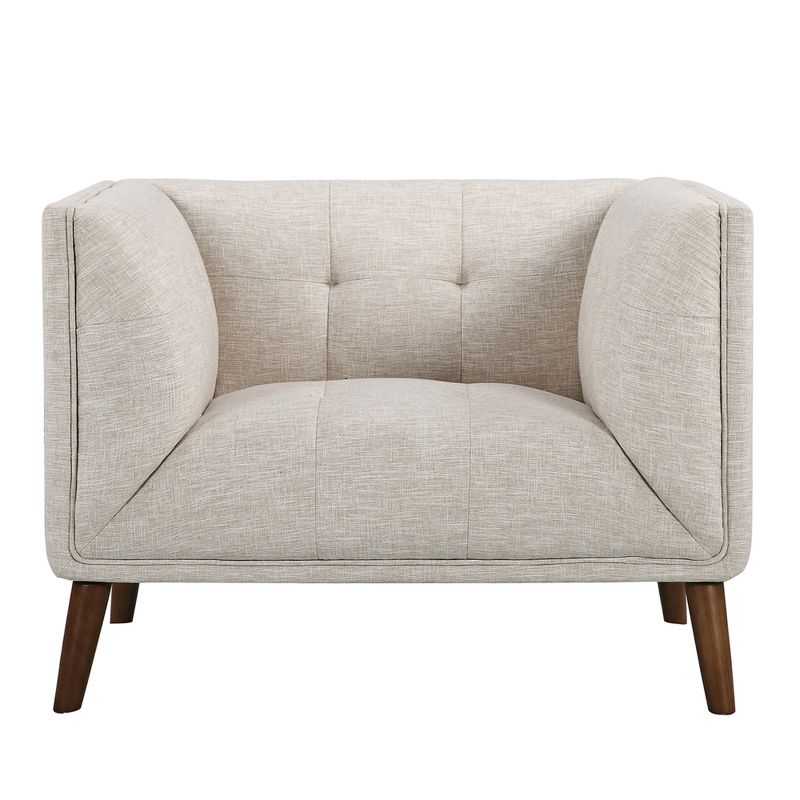 Hudson Mid-Century Button-Tufted Chair in Beige Linen and Walnut Legs - Armen Living, 4 of 8