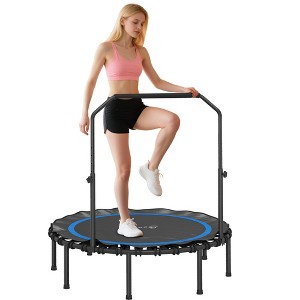 Soozier 48" Rebounder Trampoline for Adults, Foldable Mini Trampoline with Adjustable Handle Bar, Bungee Rebounder Jumping Cardio Trainer, Blue - 1 of 4