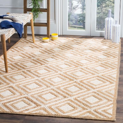 Ivory and Natural Diamond Pattern Jute Area Rug, 5' x 8'