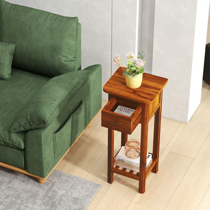 Costway Solid Wood Side Table with Acacia Wood Top Drawer & Open Shelf Small Nightstand, 2 of 11