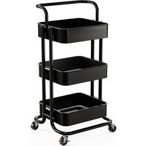 Pipishell 3-Tier Mesh Utility Cart - Rolling Metal Storage Cart with Handle & Lockable Wheels for Kitchen, Living Room & Office, Black - 1 of 4