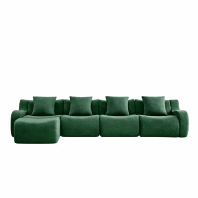 Aukfa Modular Teddy Fabric Sofa,Convertible Modular Sectional Sofa Set , 4-Seats with 1/2 Ottoman Soft Boneless Design for Living Room