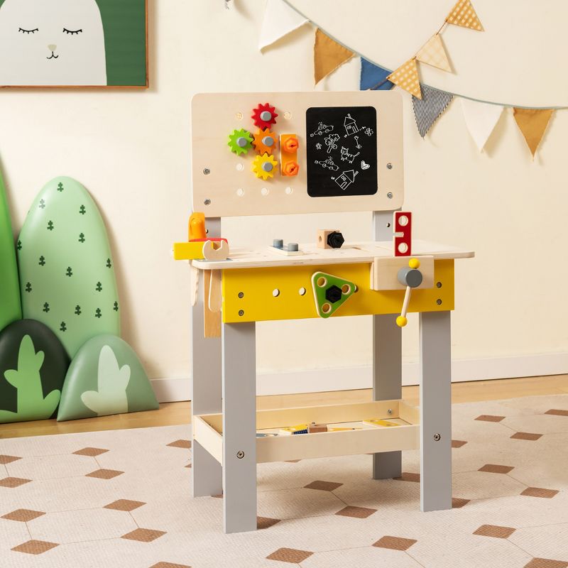 Costway Wooden Tool Bench Workbench Toy Play for Kids with Tools Set for Toddlers Ages 3 +, 2 of 11