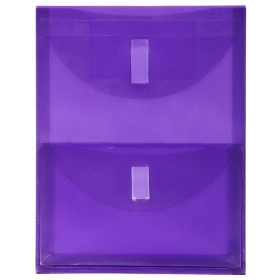 JAM Paper Plastic 2 Pocket Envelope with Hook & Loop Closure, Letter Open End, 9 3/4'' x 11 3/4'', Purple