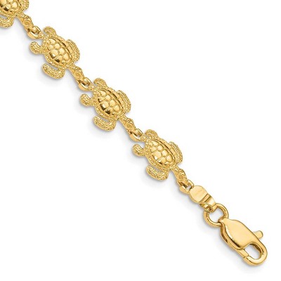 Black Bow Jewelry 14k Yellow Gold Swimming Sea Turtle Bracelet - 7.25 Inch