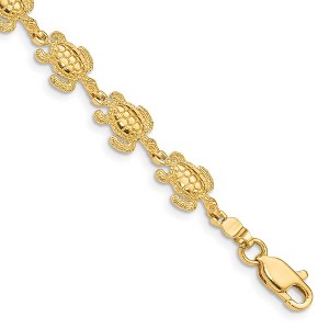 Black Bow Jewelry 14k Yellow Gold Swimming Sea Turtle Bracelet - 7.25 Inch - 1 of 4