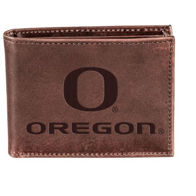 Evergreen NCAA Oregon Ducks Brown Leather Bifold Wallet Officially Licensed with Gift Box