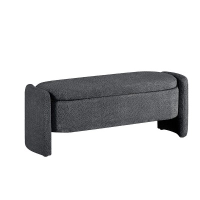 GlasFlength Ottomans and Benches Plush Fleece Storage Bench with Hidden Compartment for Living Room Bedroom, Gray, 47.24"*16.93"*17.72"