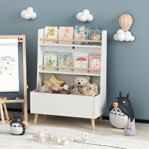 CAVINAS 20"/27" 3-Tier Kids Bookshelf,Bookcase with Safety Strap(&Storage Bin),Modern Book Shelves for Bedroom,Playroom,Book Shelf for Books and Toys - 1 of 4