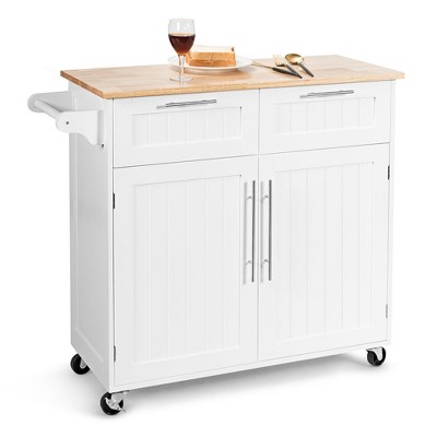 Costway Rolling Kitchen Cart Island Heavy Duty Storage Trolley Cabinet Utility White