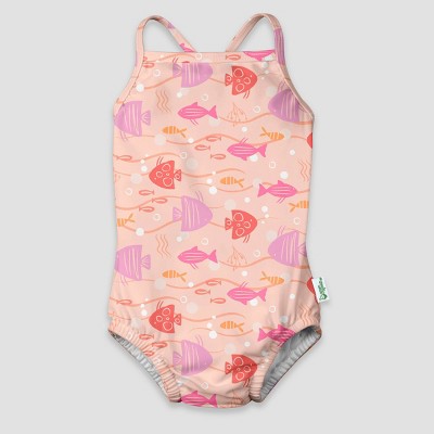 green sprouts Toddler Girls' One Piece Swimsuit with Built-In Absorbent Reusable Swim Diaper - Coral 0-6M
