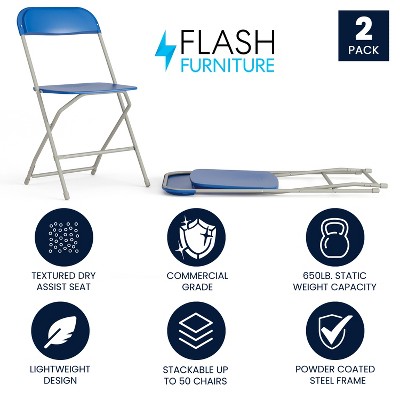 Blue Armless Metal Reception Folding Chairs - Set of 2