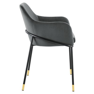 Charcoal Black Velvet Upholstered Arm Chair with Metal Accents