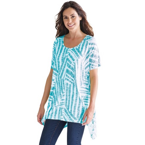 Woman Within Women's Plus Size Sharkbite Trapeze Tunic - L, Aquamarine ...