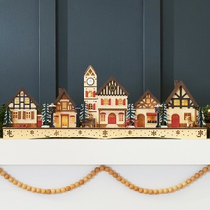 Best Choice Products Pre-Lit Wooden Christmas Village, Plug-In/Battery-Powered Winter Mantel Decor w/ 20 LED Lights - 1 of 4