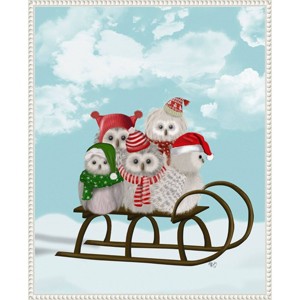 Amanti Art 23"x28" Christmas Owl Sled by Fab Funky Framed Canvas Wall Art Print - 1 of 4