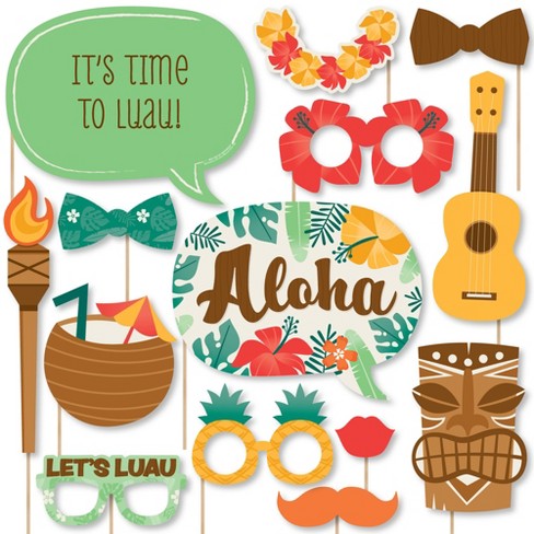 Big Dot of Happiness Tropical Luau - Hawaiian Beach Party Photo Booth Props  Kit - 20 Count