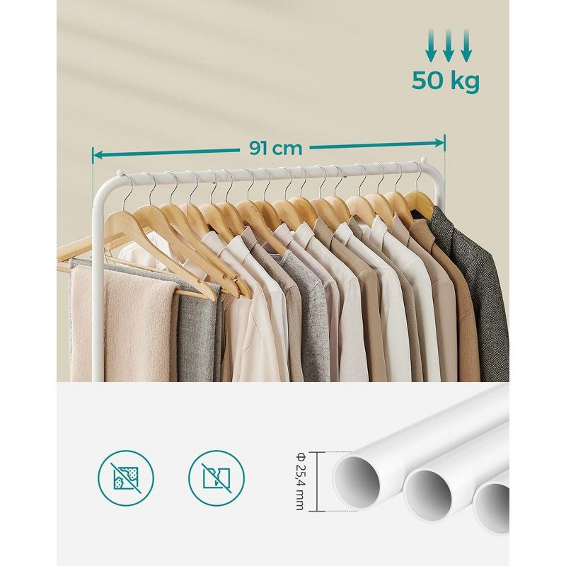 SONGMICS 36" Clothes Rack with Wheels 44lb Load Capacity Garment Rack with Storage Shelf Clothing Rack for Bedroom White, 3 of 7