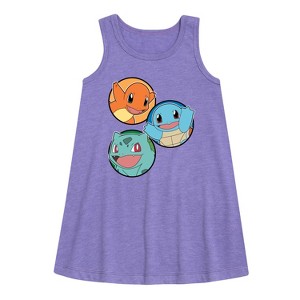 - Pokémon - Squirtle, Bulbasaur, & Charmander Group Graphic Sleeveless Aline Dress - 1 of 2