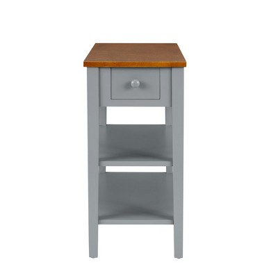 Gray and Walnut Rectangular Side Table with Storage and USB Ports