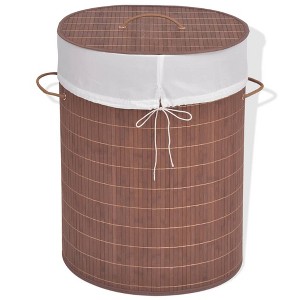vidaXL Bamboo Laundry Bin Oval Brown - 1 of 4