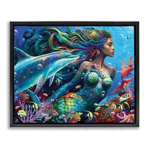 Stupell Industries Mermaid Underwater Sea Life Black Framed Floater Canvas Wall Art - 1 of 4