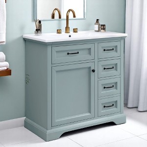 Mshliw 36 Inch Bathroom Vanity with Sink, Freestanding Cabinet with 2 Tip-Out Drawers, Soft Close Door, Ceramic Top - 1 of 4