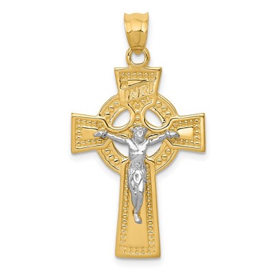 Black Bow Jewelry 14k Two Tone Gold INRI Celtic Crucifix Pendant, 20 x 36mm