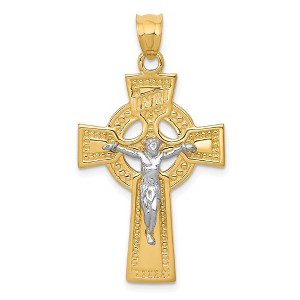 Black Bow Jewelry 14k Two Tone Gold INRI Celtic Crucifix Pendant, 20 x 36mm - 1 of 4