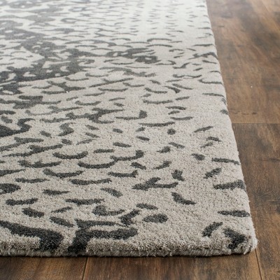 Gray and Black Handmade Wool Floral Area Rug