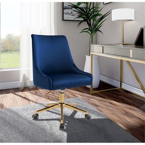 Meridian Furniture Karina Swivel Adjustable Navy Velvet and Gold Office Chair - 1 of 4