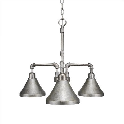Toltec Lighting Vintage 3 - Light Chandelier in  Aged Silver with 7" Aged Silver Cone Metal Shade Shade