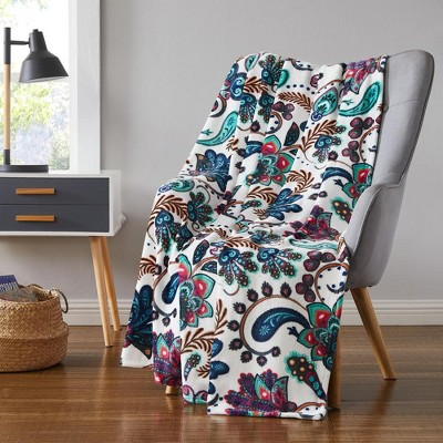 Multicolor Jacobean Printed Cotton Flannel Throw Blanket