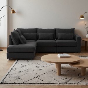 100.2" Linen L-Shaped Modular Sectional Sofa with Ottoman & Pillows - 1 of 4
