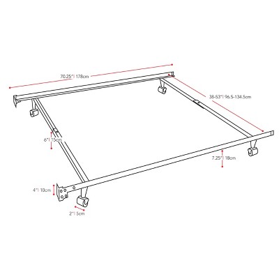 Adjustable Black Metal Twin to Full Bed Frame with Wheels