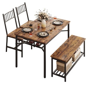 Kitchen Table Chairs Set of 4, Dining Table Set for 4 with Bench and Chairs, 4 Pieces Kitchen Table Set with Storage Rack for Small Space - 1 of 4