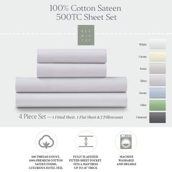 Ella Jayne 100% Cotton Sateen 500 Thread Count Deep Pocket 4-piece Sheet Set