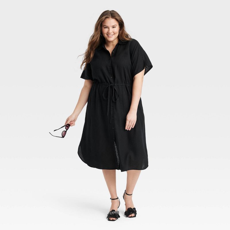 Women's Short Sleeve Linen Midi Shirtdress - A New Day™, 4 of 11