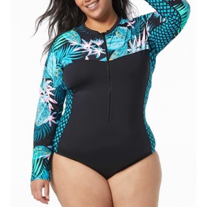 Beach House Sport Plus Size Sculpt Long Sleeve Zip Front One Piece Swimsuit - 1 of 3