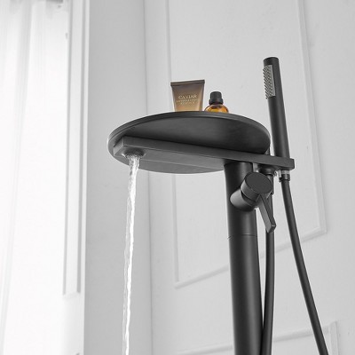 Matte Black Freestanding Floor Tub Faucet with Hand Shower