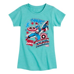 Girls' - Marvel - Captain America Stickers Fitted Short Sleeve Graphic T-Shirt - 1 of 4