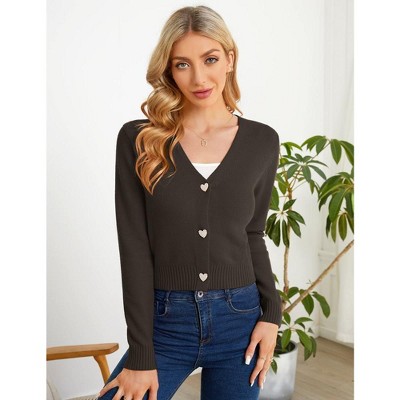 Women's Cropped Sweater Cardigan Long Sleeve V-Neck Sweater Rib Open Front Shrugs