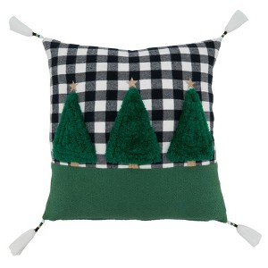 Saro Lifestyle Buffalo Plaid Trees Pillow - Down Filled, 18" Square, Green - 1 of 2